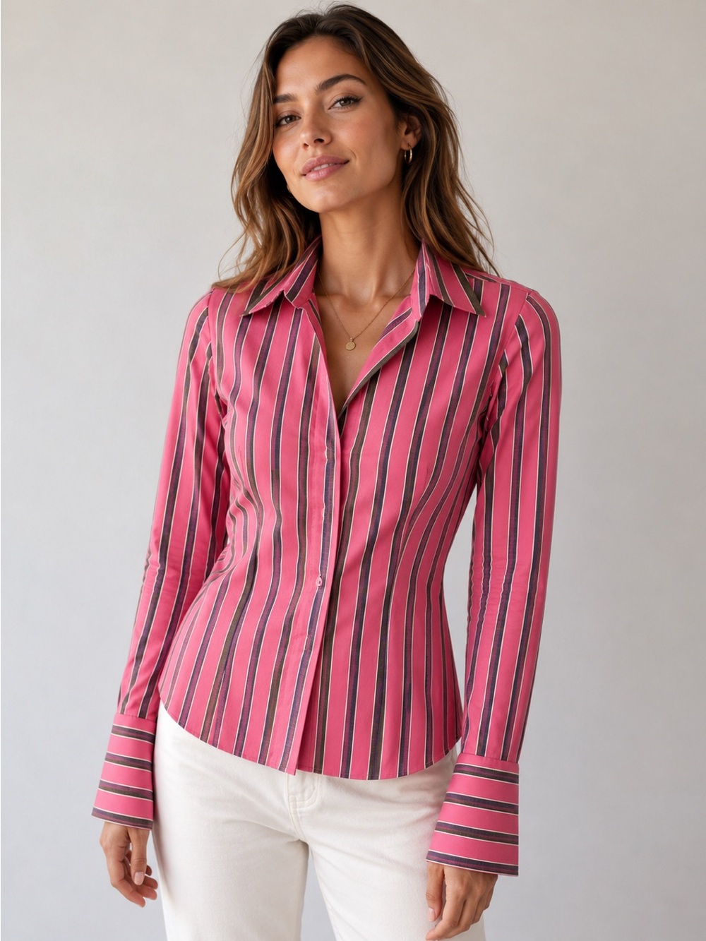 Thomas Pink Jermyn Street London Striped Button-Up French Cuff Shirt Size 6 Pink